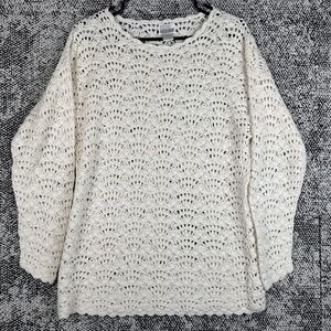 Moda International Crochet Knit Silk Blend Sweater Womens Medium Fan Pattern‎